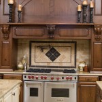 Built-in range hood with Wolf 48" Range and hidden spice racks in kitchen cabinets by Carolina Cabinet Specialist